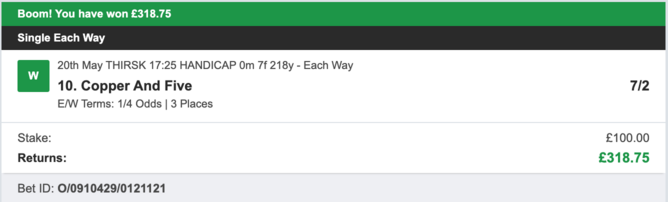 Bookie Profit Matrix - Winner 2 - 20/05/2023